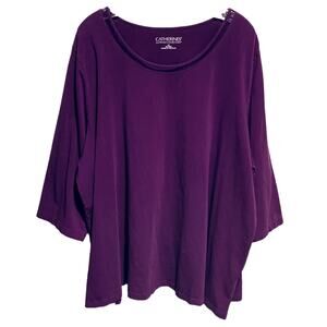CATHERINES Top 3X 3/4 Sleeves Plum Mesh Accent Suprema Collection 26/28W